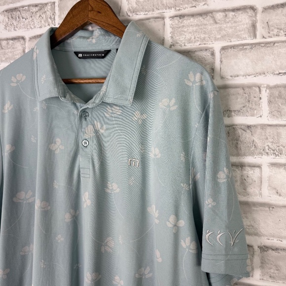 Travis Mathew x CCV Sky Blue Dandelion AOP Casual Golf Polo Mens 2XL Poly Blend - Picture 1 of 8